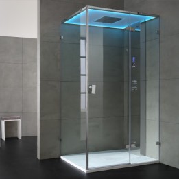 Parní box EAGO DZ106F15 stříbrná / nerez verze 100x100cm / pravá bez vaničky