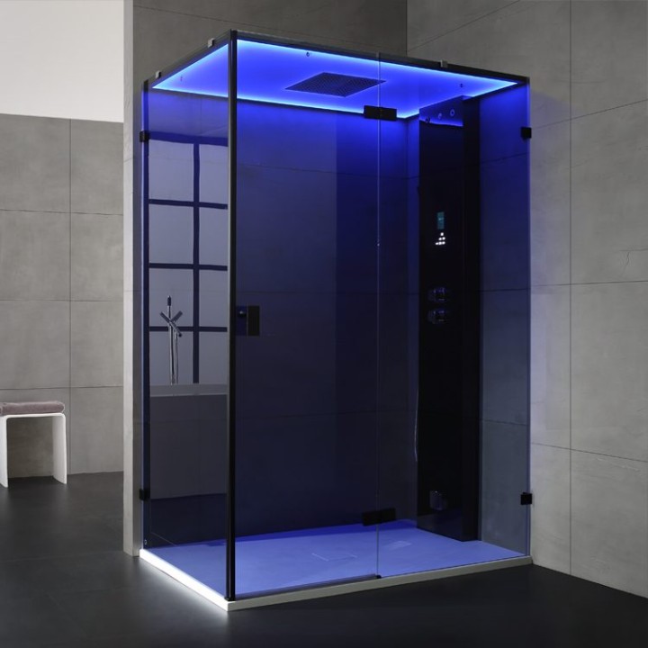 Parní sprchový box EAGO AWT LD111F15 černý 150×90 pravé provedení