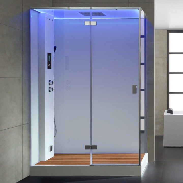 Parní sprchový box EAGO AWT LD211F15 s sprchovou vaničkou bílý 150×90 levé provedení