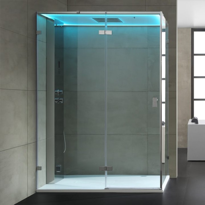 Parní sprchový box EAGO AWT LD111F15 stříbrný 150×90 levé provedení