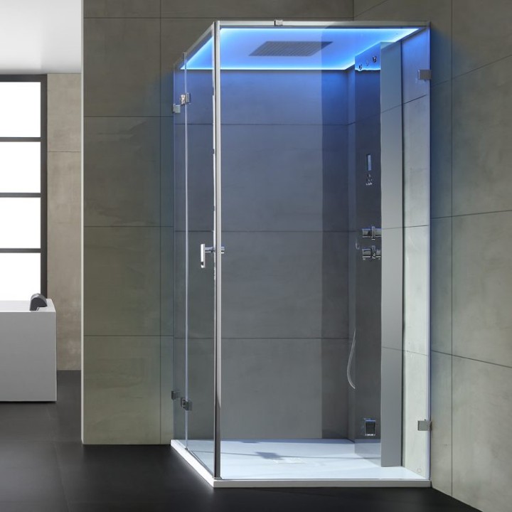 Parní sprchový box EAGO AWT LD106F15 stříbrný 100×100 levé provedení