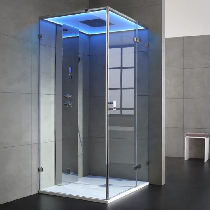 Parní sprchový box EAGO AWT LD106F15 stříbrný 100×100 pravé provedení