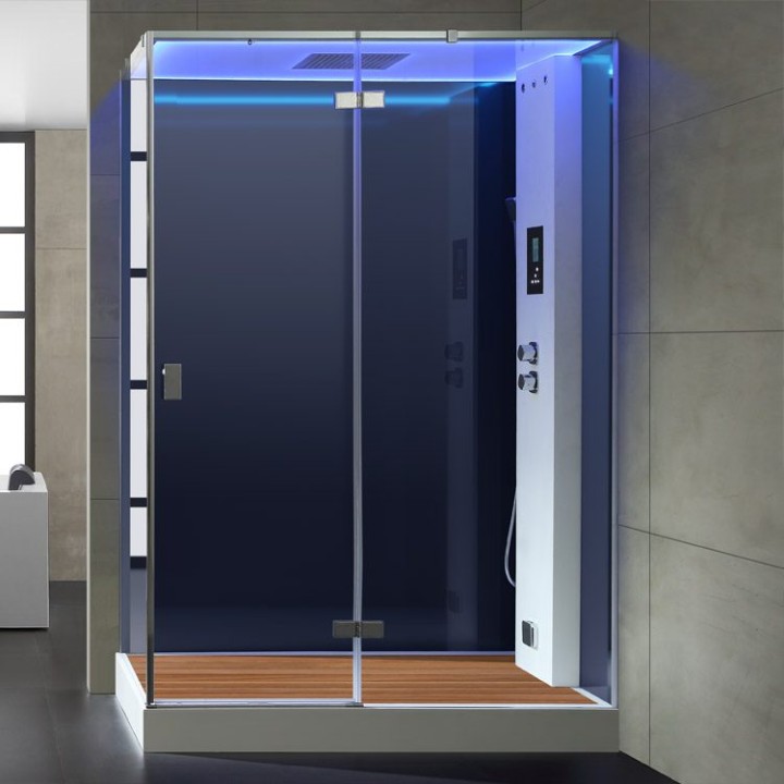 Parní sprchový box EAGO AWT LD211F15 s sprchovou vaničkou černý 150×90 pravé provedení