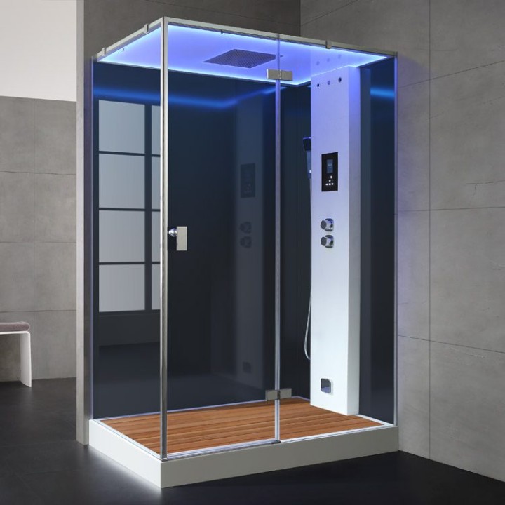 Parní sprchový box EAGO AWT LD211F15 s sprchovou vaničkou černý 150×90 pravé provedení