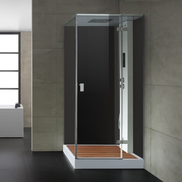 Parní sprchový box EAGO AWT LD206F15 s sprchovou vaničkou černý 100×100 pravé provedení