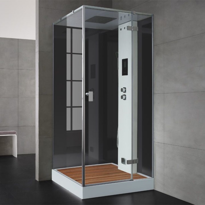 Parní sprchový box EAGO AWT LD206F15 s sprchovou vaničkou černý 100×100 pravé provedení