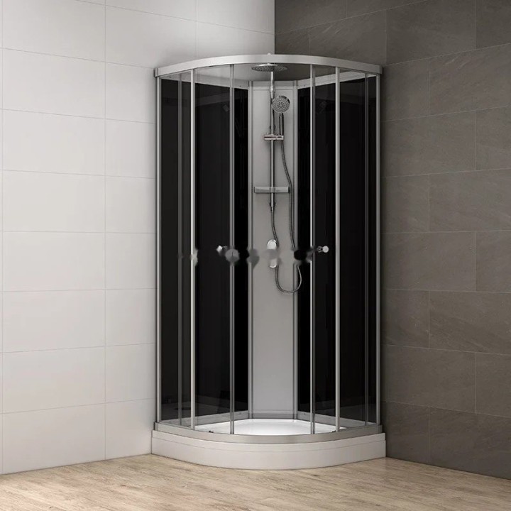 Kompletní sprchový kout Modera | 90×90 cm černé sklo posuvné dveře čtvrtkruhová
