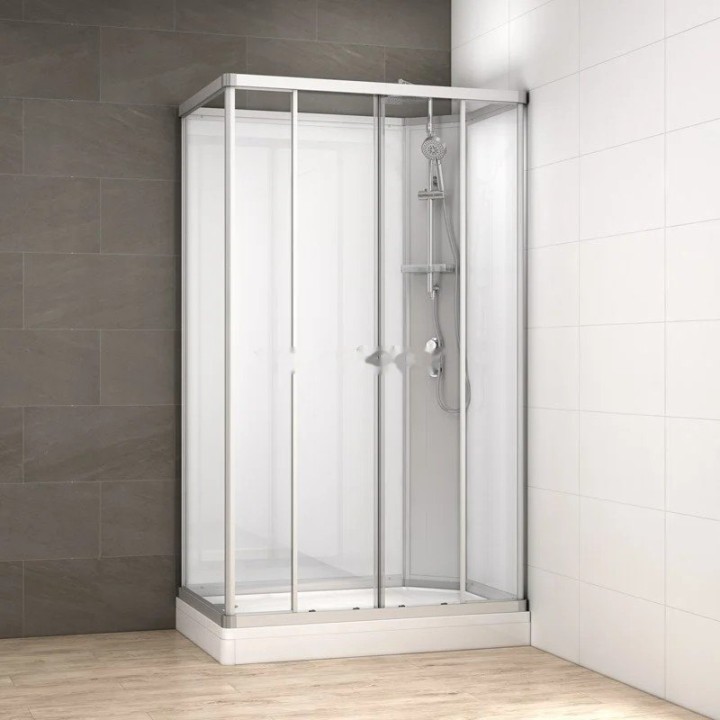 Kompletní sprchový kout Modera | 140×90 cm bílé sklo posuvné dveře obdélníková