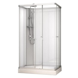 Kompletní sprchový kout Modera | 120×80 cm bílé sklo posuvné dveře obdélníková
