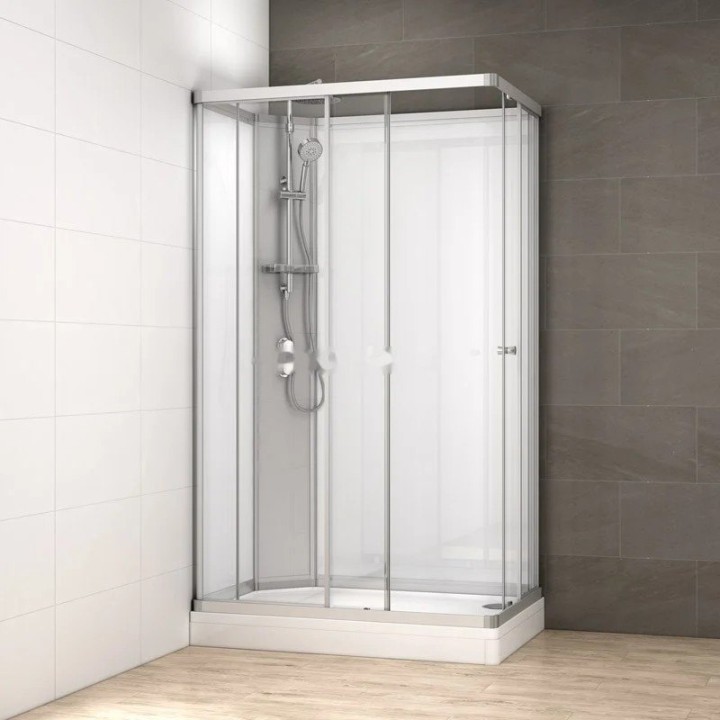 Kompletní sprchový kout Modera | 120×80 cm bílé sklo posuvné dveře obdélníková