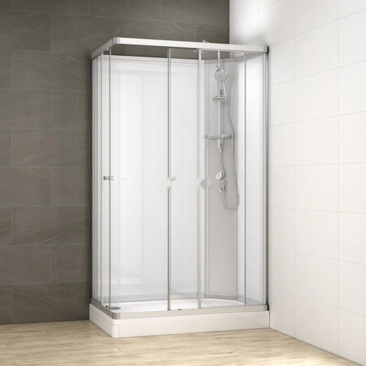 Kompletní sprchový kout Modera | 120×80 cm bílé sklo posuvné dveře obdélníková