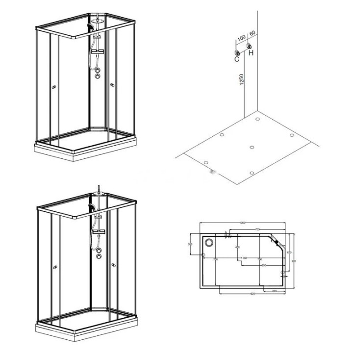 Kompletní sprchový kout Modera | 120×80 cm bílé sklo posuvné dveře obdélníková