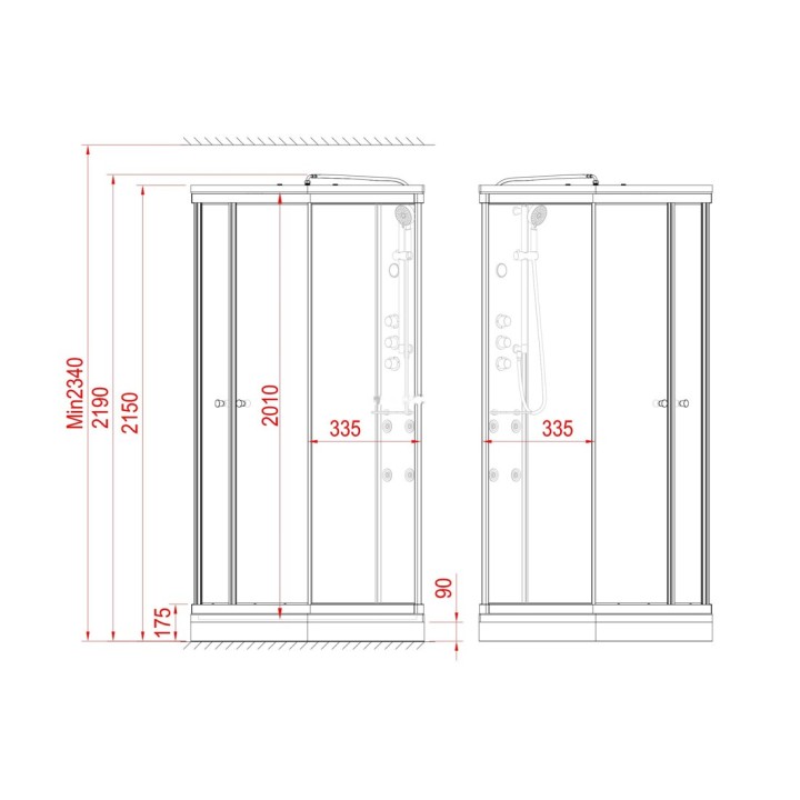 Kompletní sprchový kout Modera | 90×90 cm černé sklo posuvné dveře čtvrtkruhová
