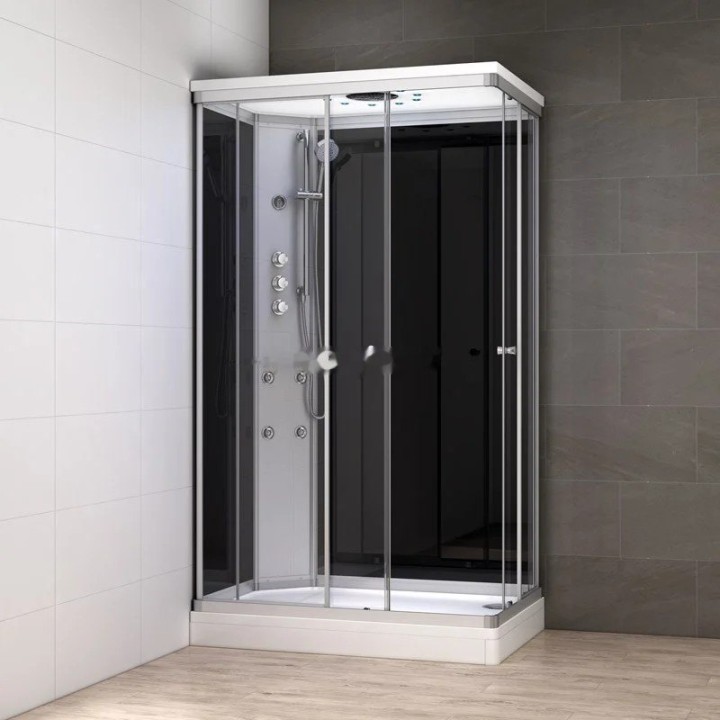 Kompletní sprchový kout Modera | 120×80 cm černé sklo posuvné dveře obdélníková