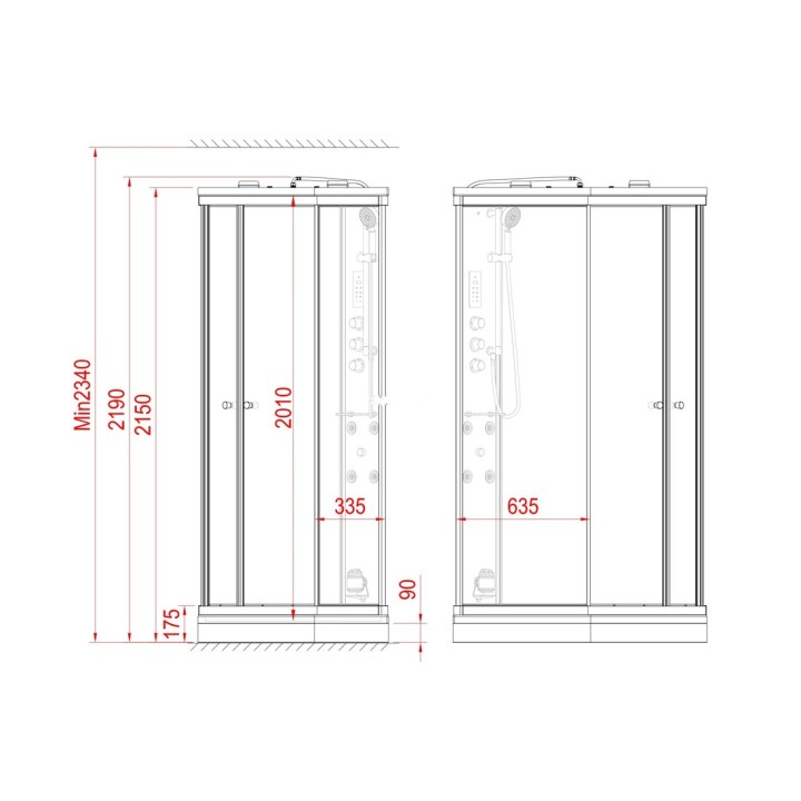 Parní kabina Modera pro 1 osobu | 120×90 cm bílé sklo posuvné dveře asymetrická