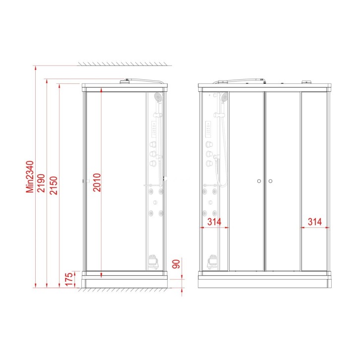 Parní kabina Modera pro 2 osoby | 140×90 cm černé sklo posuvné dveře obdélníková