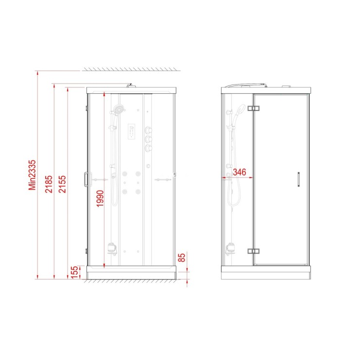 Parní kabina Lusso pro 1 osobu | 100×100 cm černé sklo otočné dveře čtvercová