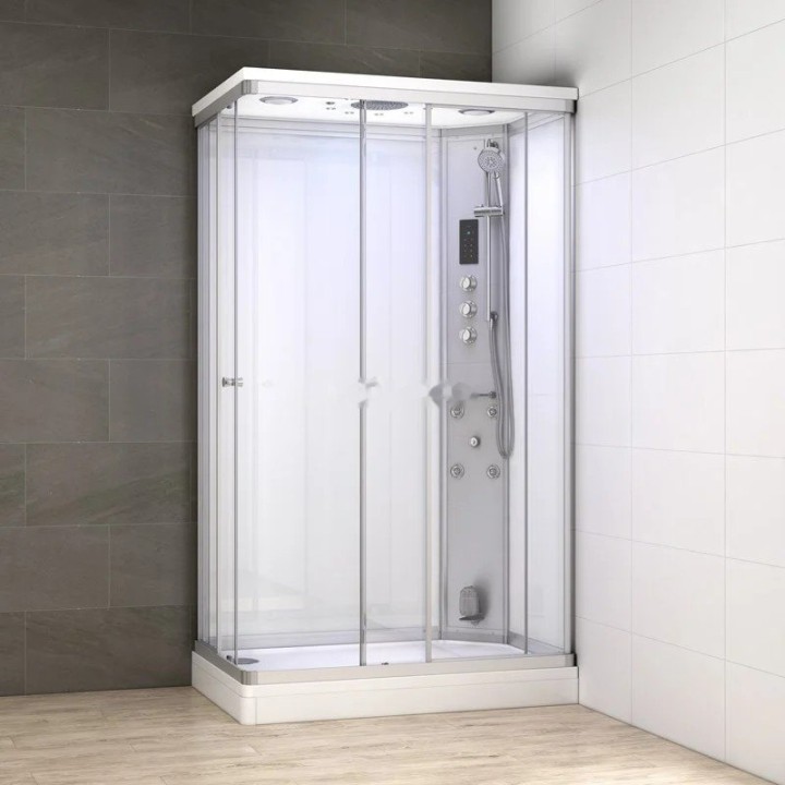 Parní kabina Modera pro 1 osobu | 120×80 cm bílé sklo posuvné dveře obdélníková