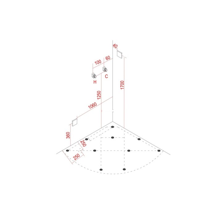 Parní kabina s vanou Modera | 140×140 cm zrcadlové sklo posuvné dveře čtvrtkruhová
