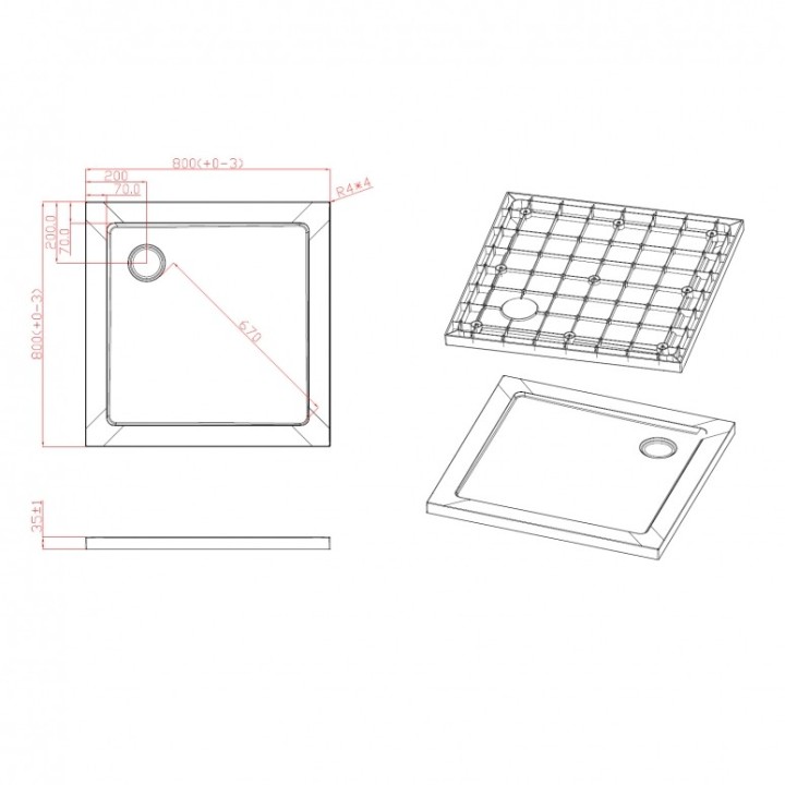 Sprchová vanička Mocoori 80x80x35
