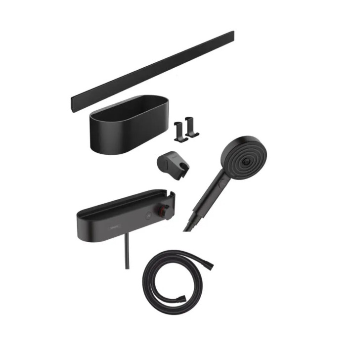 Hansgrohe WallStoris - Set sprchové hlavice 105, 3 proudy, termostatu a koupelnových doplňků, matná černá 24250670